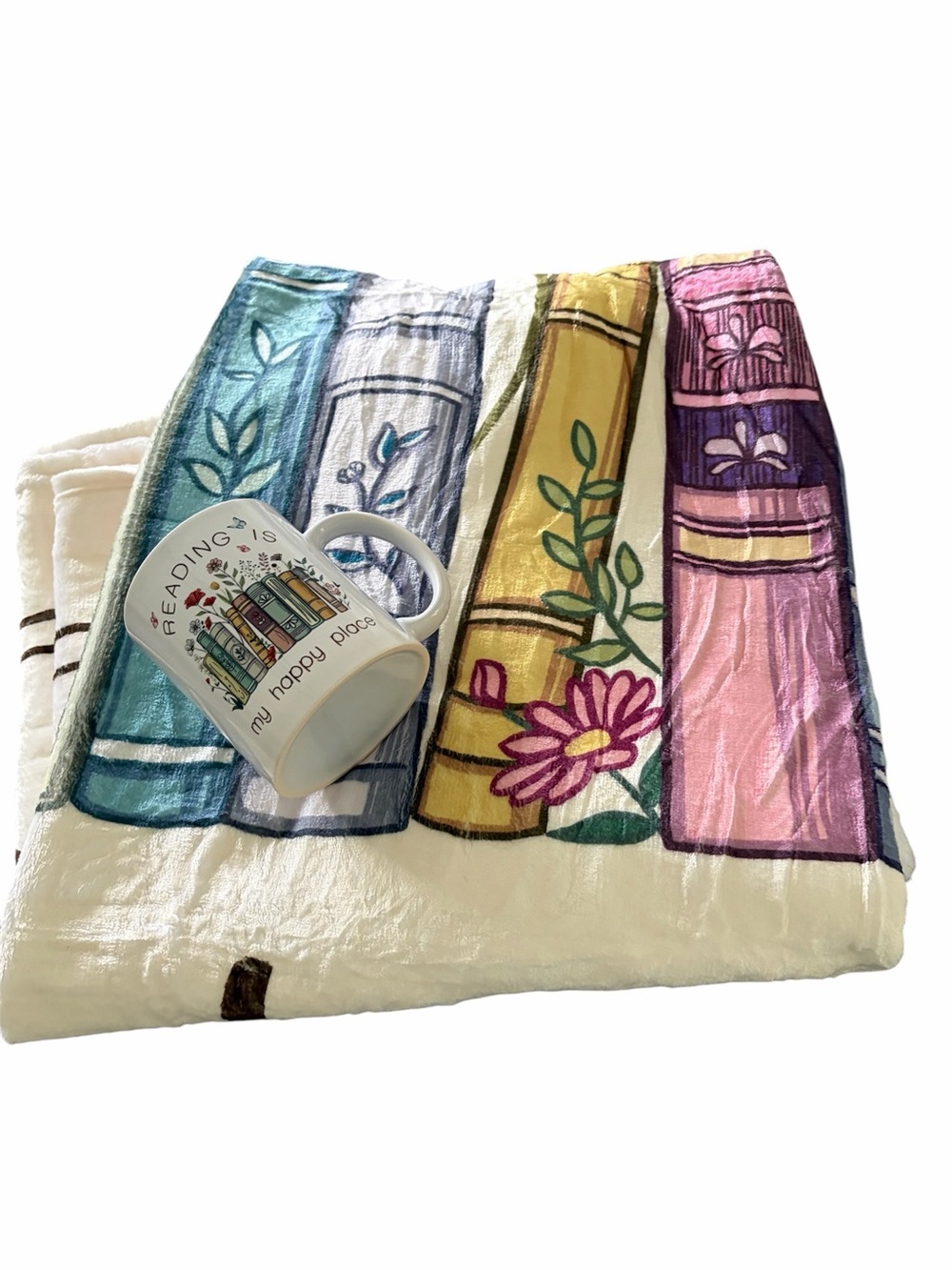 NWOT Cozy up! “Reading is my happy place” Throw Blanket and Mug